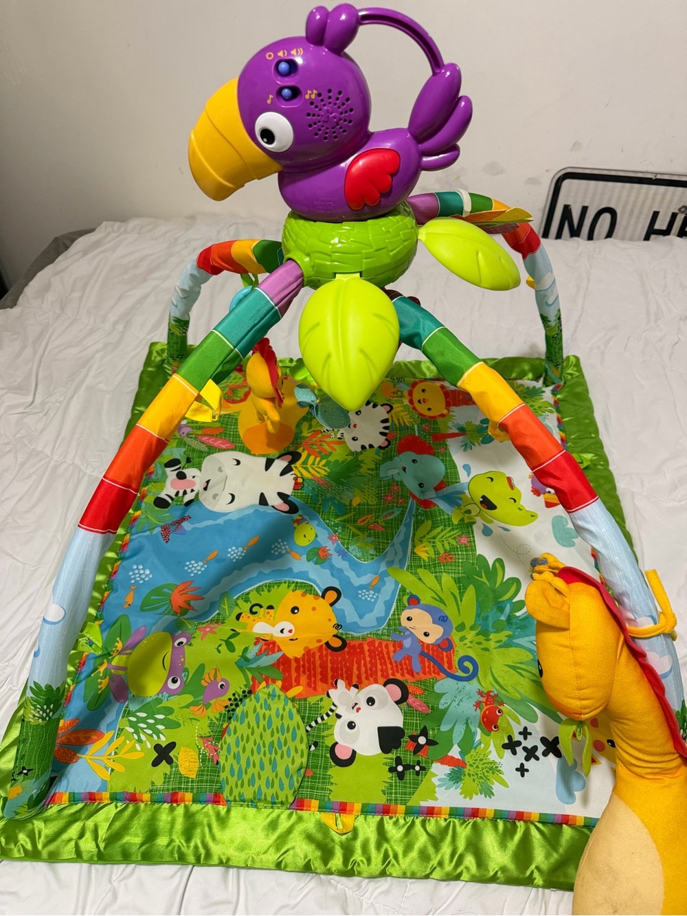 Fisher-Price Purple Parrot Jungle Play Gym with Bright Multi-Color Mat